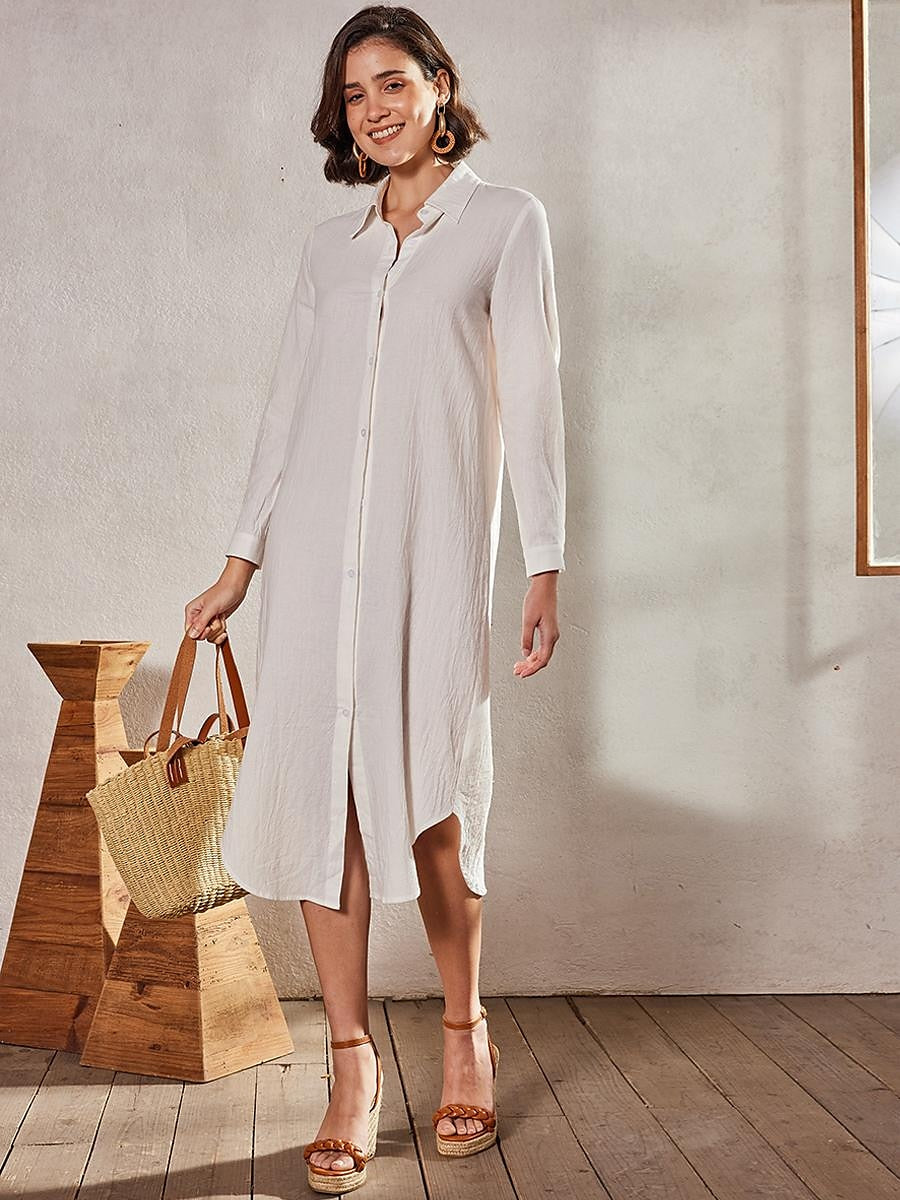 Women's Shirt Dress Casual Dress Shift Dress Maxi long Dress Outdoor Winter Dress Daily Cotton And Linen Basic Casual Shirt Collar Button Long Sleeve Summer Spring Fall 2023 Loose Fit Black White