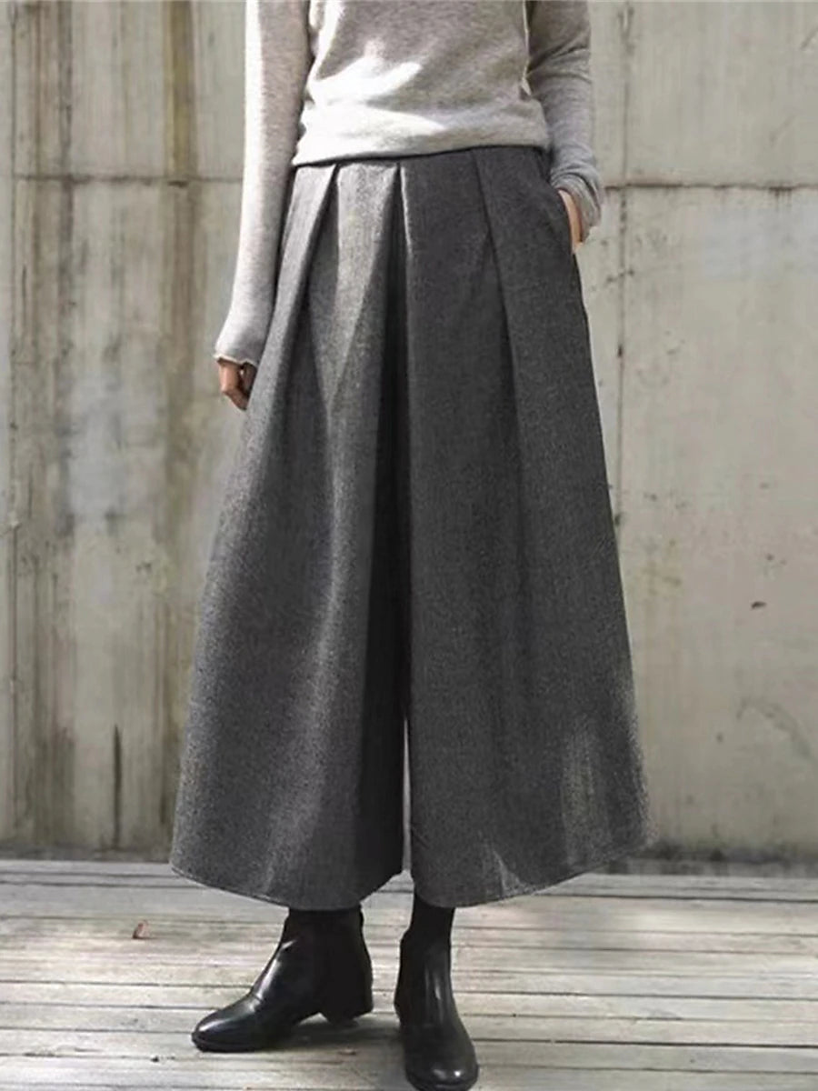 Women's Wide Leg Polyester Plain Dark-Gray Black Fashion High Waist Ankle-Length Street Daily Fall Winter