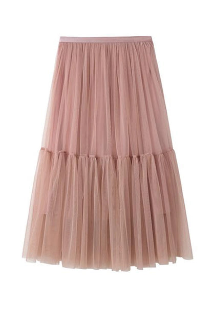 Women's Skirt Work Skirts Long Skirt Midi Skirts Patchwork Layered Tulle Solid Colored Office / Career Daily Spring & Summer Organza Fashion Summer Black White Light Green Pink