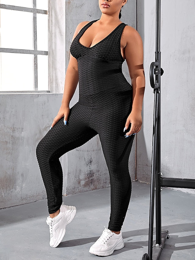 Women's Onesie Workout Sets Scrunch Butt Open Back Bodysuit Romper Clothing Suit Black White Spandex Yoga Fitness Gym Workout Tummy Control Butt Lift Power Flex Sleeveless Sport Activewear High - LuckyFash™