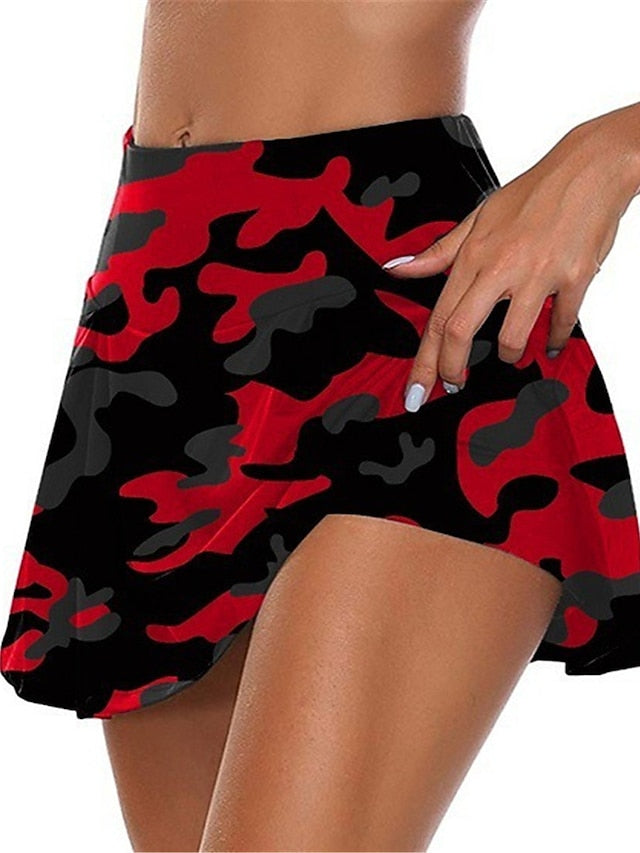 Women's Tennis Skirts Yoga Shorts Yoga Skirt 2 in 1 Seamless Quick Dry Lightweight Yoga Fitness Gym Workout Skort Bottoms Black White Red Plus Size Sports Activewear Stretchy Loose Fit - LuckyFash™