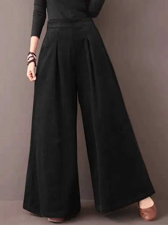 Women's Wide Leg Polyester Plain Black Wine Fashion High Waist Full Length Street Daily Fall Winter