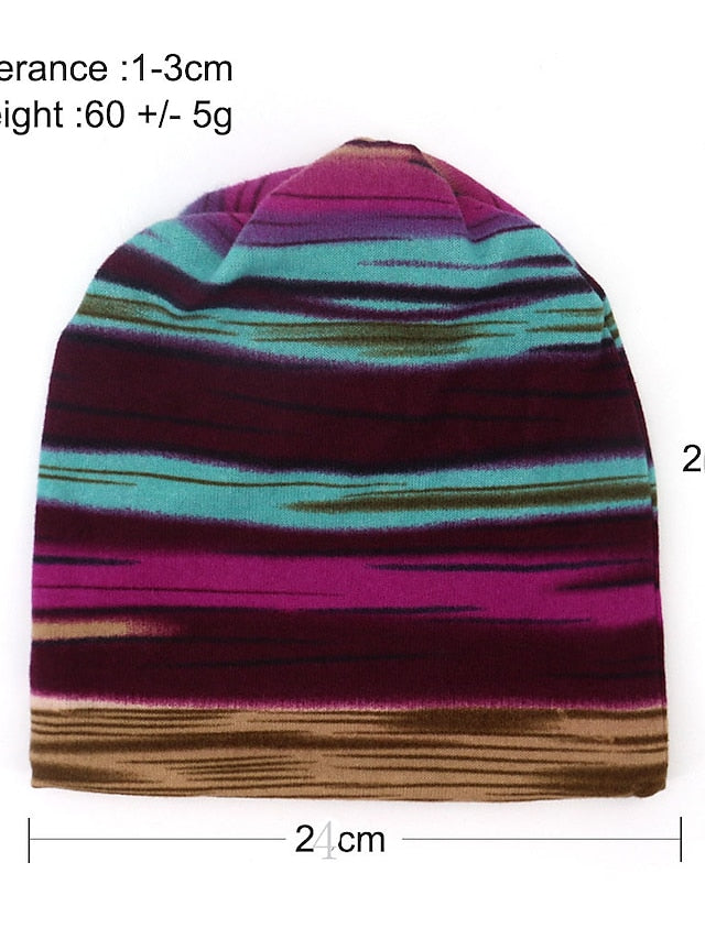 New Unisex Stripe Print Beanie Hat Women Soft Autumn Winter Warm Hat Scarf Casual Outdoor Hip Hop Cap - LuckyFash™