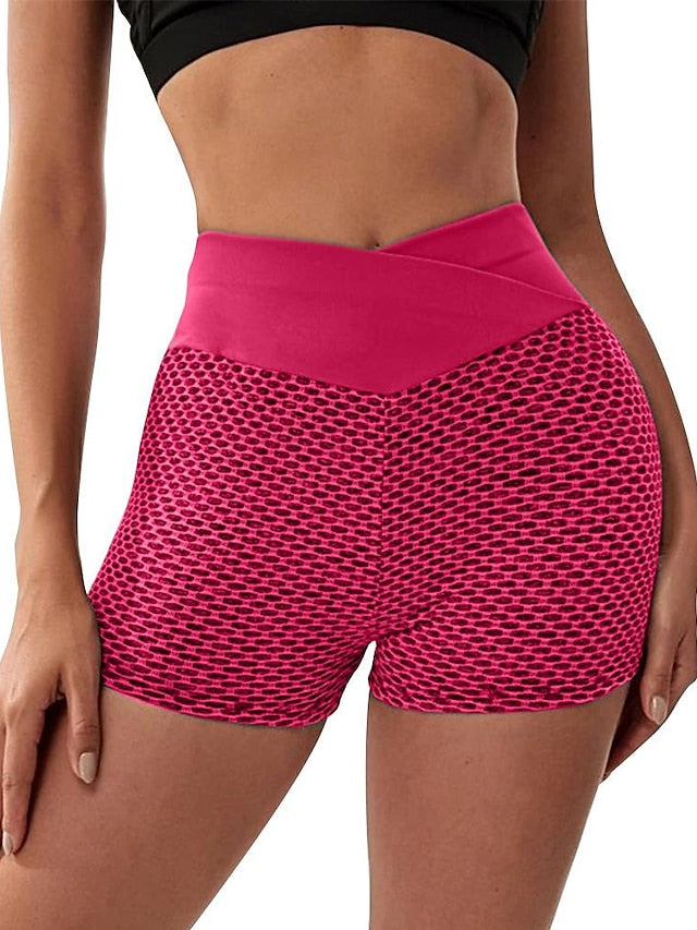 Women's Yoga Shorts Biker Shorts Criss Cross Butt Lift Yoga Fitness Running Shorts Black Red Blue Spandex Sports Activewear Stretchy - LuckyFash™