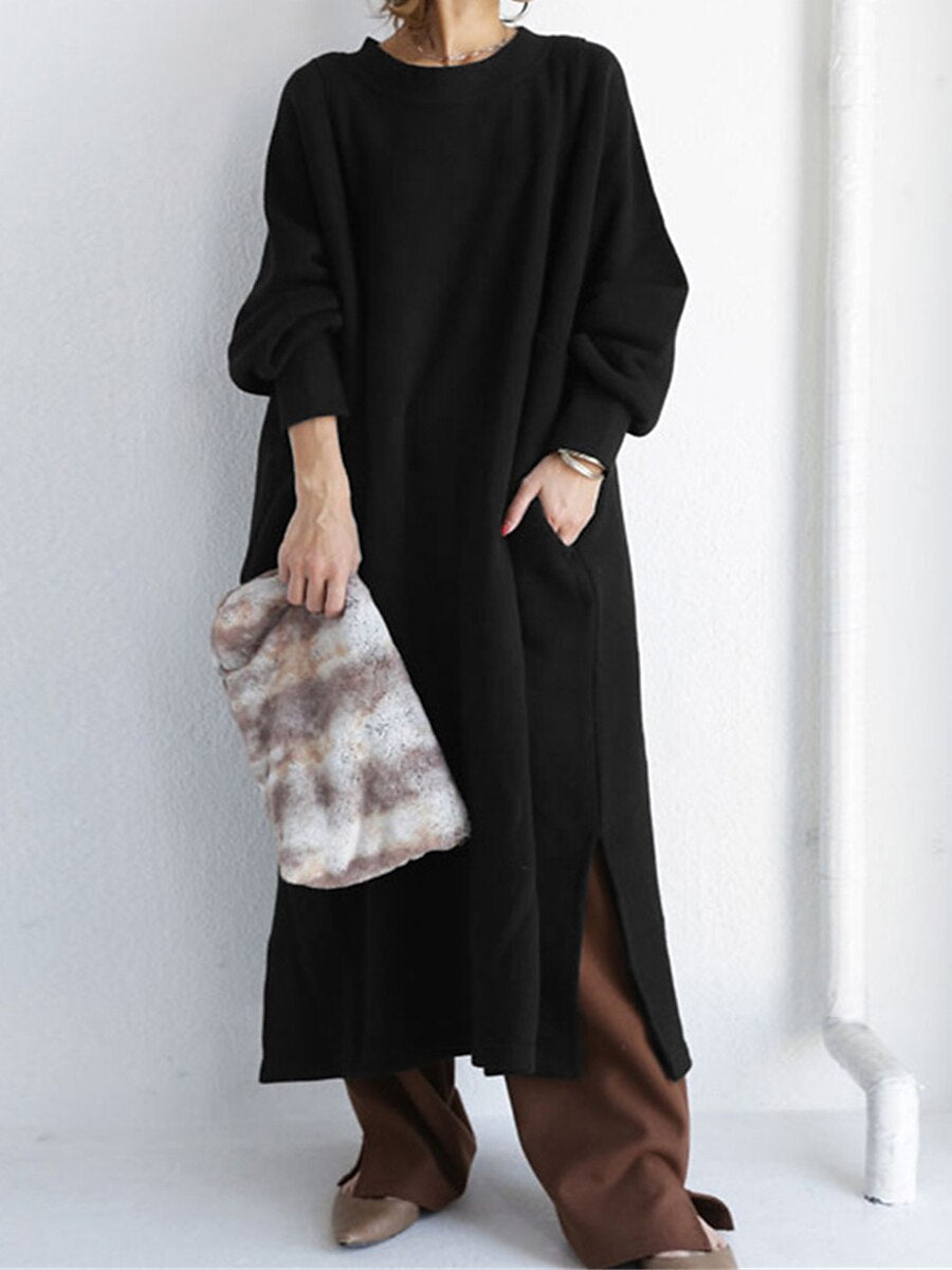 Women's Sweatshirt Dress Casual Dress Long Dress Maxi Dress Active Daily Outdoor Holiday Vacation Crew Neck Design Pure Color Loose Fit Black Wine Gray S M L XL XXL