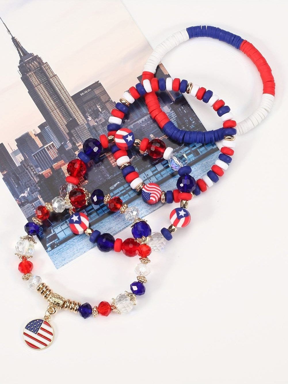 Fiery Red Flag Day Beaded Multilayered Bracelet