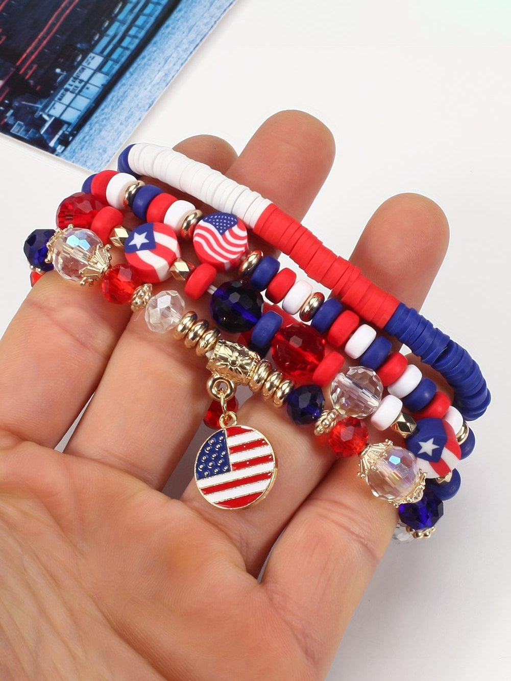 Fiery Red Flag Day Beaded Multilayered Bracelet