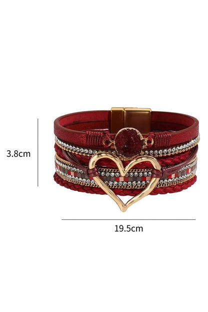 Fiery Red Heart Rhinestone Layered Valentine's Bracelet