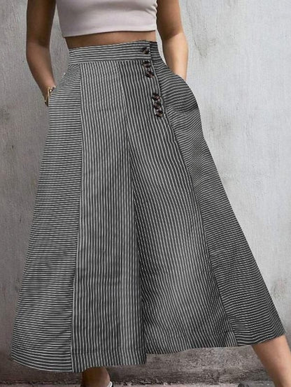 Women's Wide Leg Polyester Striped Black White Casual Daily Ankle-Length Weekend Spring & Summer