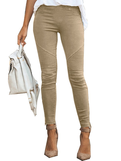 Women's Skinny Normal Cotton Blend Simple Light Yellow Wine Simple High Waist Full Length Casual Daily