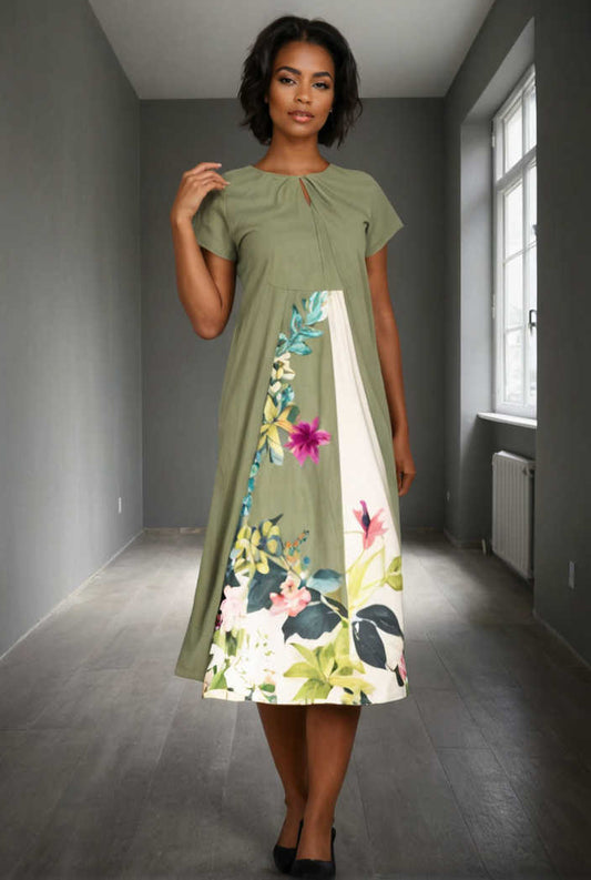 flax ditsy print pullover fake two piece maxi dress 145372