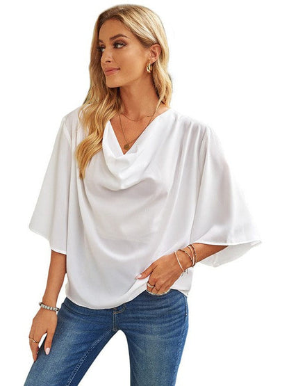 Flowy Trumpet Sleeve Chiffon Blouse with Pleated Details