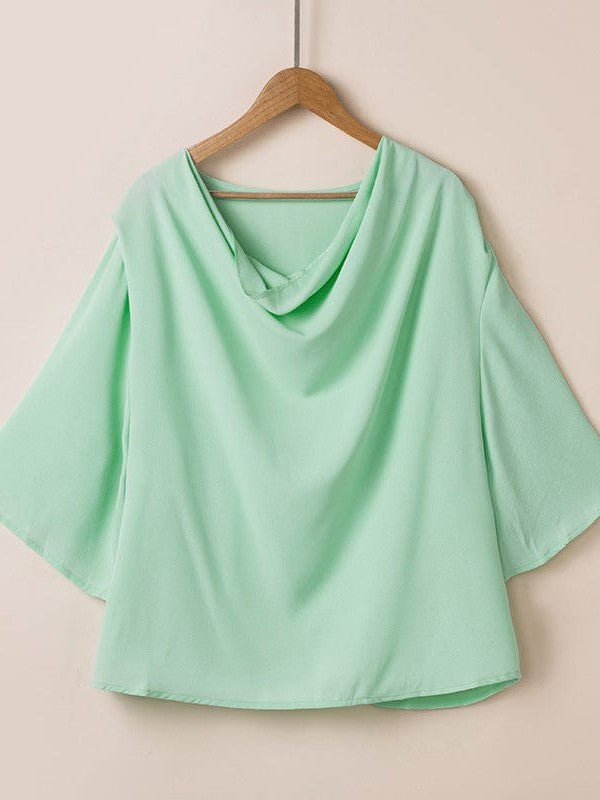 Flowy Trumpet Sleeve Chiffon Blouse with Pleated Details