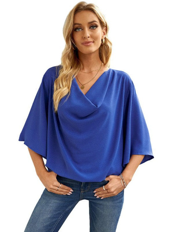 Flowy Trumpet Sleeve Chiffon Blouse with Pleated Details