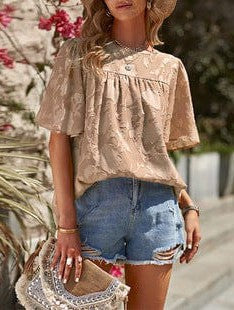 Flowy Trumpet Sleeve Chiffon Blouse with Pleated Details