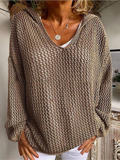 Women's Pullover Sweater Jumper Jumper Crochet Knit Hole Solid Color Hooded Stylish Casual Daily Going out Summer Spring Yellow Red S M L - LuckyFash™