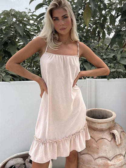 Women's Summer Dress Plain Dress Elegant Dress Mini Dress Lace up Date Vacation Beach Elegant Bohemia Spaghetti Strap Sleeveless Green Khaki Color