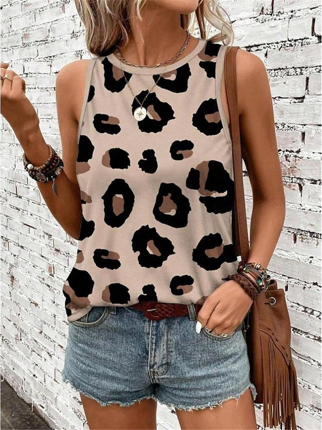 Women's Tank Top Vest Leopard Casual Print Pink Sleeveless Fashion Streetwear Crew Neck Summer