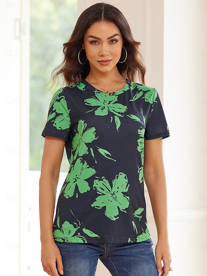 Women's T shirt Tee Floral Daily Print Green Short Sleeve Fashion Crew Neck Summer