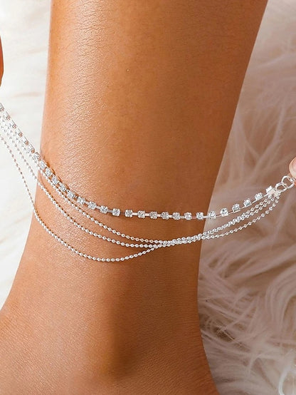 Ankle Bracelet Women's Body Jewelry For Holiday Beach Rhinestone Alloy Silver 1 PC - LuckyFash™