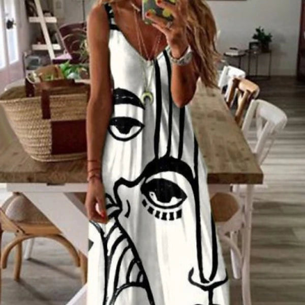 Women's Casual Dress Shift Dress A Line Dress Abstract Print Spaghetti Strap Maxi long Dress Elegant Daily Sleeveless Summer Spring
