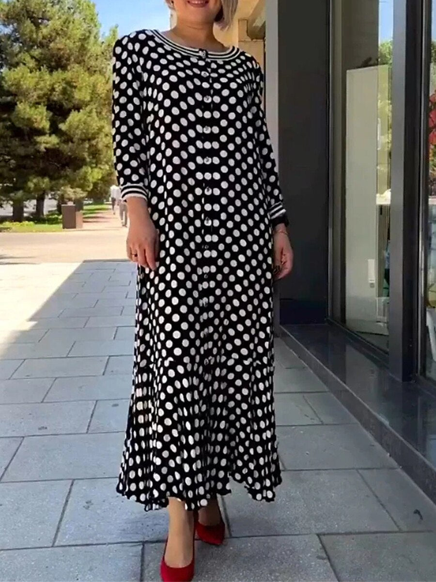 Women's Ruffle Print Crew Neck Maxi long Dress Elegant Daily Vacation Long Sleeve Summer Spring