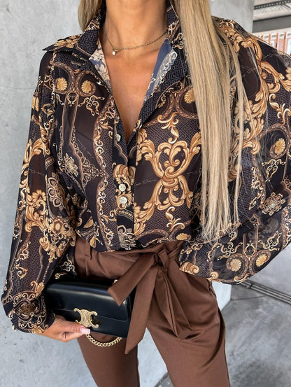 Women's Shirt Blouse Floral Casual Holiday Button Print Lantern Sleeve Black Long Sleeve Fashion Shirt Collar Spring &  Fall