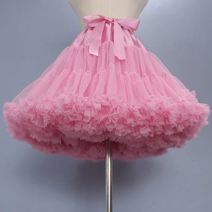 Women's Swing Petticoat Mini Skirts Ruffle Layered Tulle Solid Colored Performance Party Fall & Winter Organza Tulle Fashion Pink