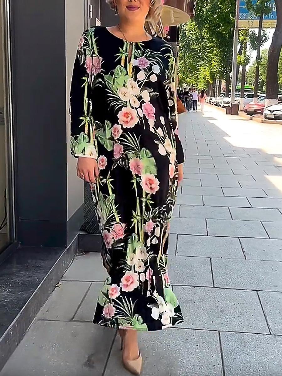 Women's Satin Dress Floral Print Crew Neck Long Dress Maxi Dress Daily Vacation Long Sleeve Summer Spring