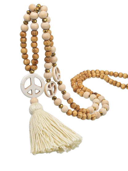 1pc Pendant Necklace Beaded Necklace For Women's Street Prom Birthday Party Wooden Crystal Stone Handmade Peace Sign / Long Necklace / Bead Necklace - LuckyFash™