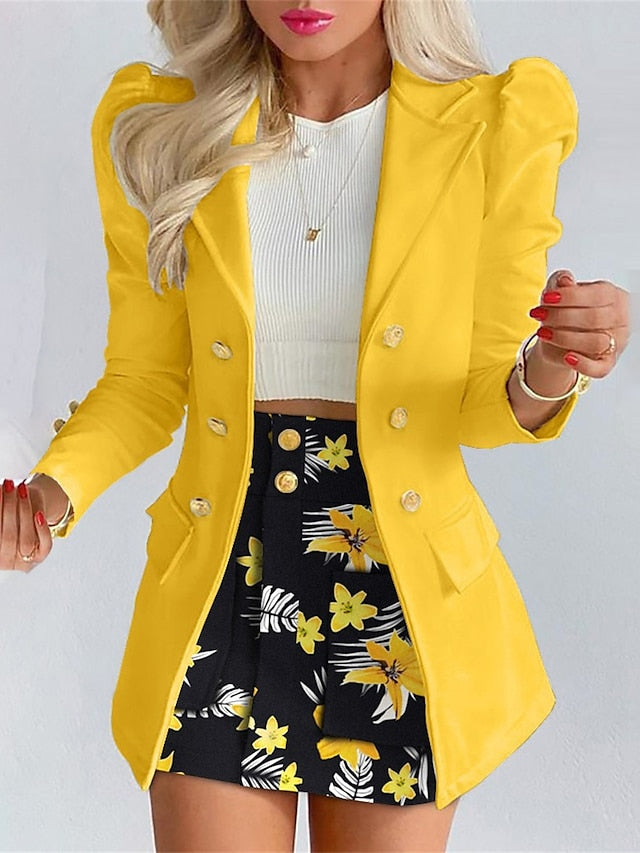 Women's Suits Office Work Daily Wear Spring Fall Regular Coat Regular Fit Windproof Breathable Stylish Contemporary Modern Style Jacket Long Sleeve Solid Color with Pockets Cutout Black White Yellow - LuckyFash™