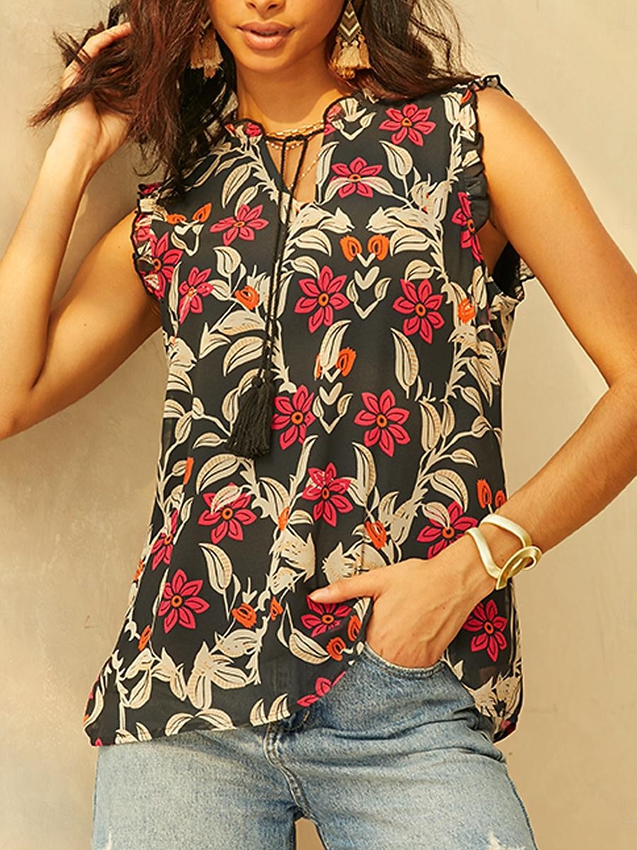 Women's Tank Top Chiffon Color Block Feather Ruffle Sleeveless Black Sleeveless Daily Modern Casual V Neck Summer Spring