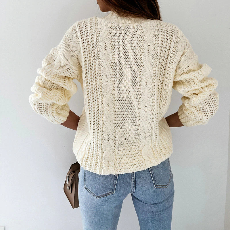 Women's Sweater Cardigan Sweater V Neck Cable Crochet Knit Cotton Acrylic Knitted Hole Drop Shoulder Fall Winter Cropped Casual Daily Wear Stylish Long Sleeve Solid Color White Yellow Purple One-Size