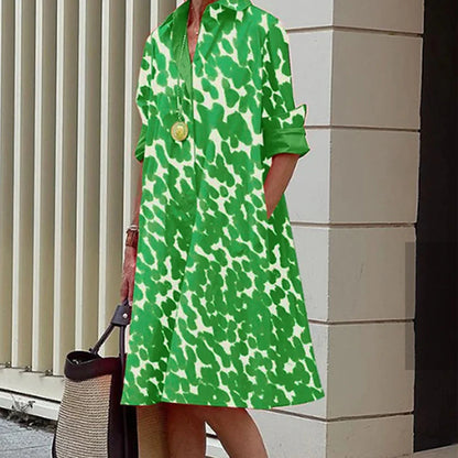 Women's Shirt Dress Casual Dress Shift Dress Midi Dress Outdoor Daily Going out Polyester Fashion Casual Shirt Collar Pocket Print Long Sleeve Spring 2023 Loose Fit Green Graphic Plaid Polka Dot S M