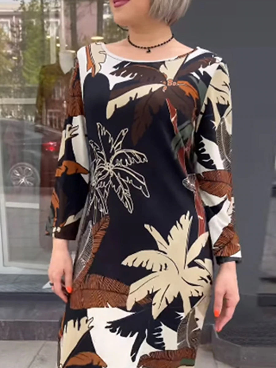 Women's Split Print Crew Neck Maxi long Dress Daily Vacation Long Sleeve Summer Spring