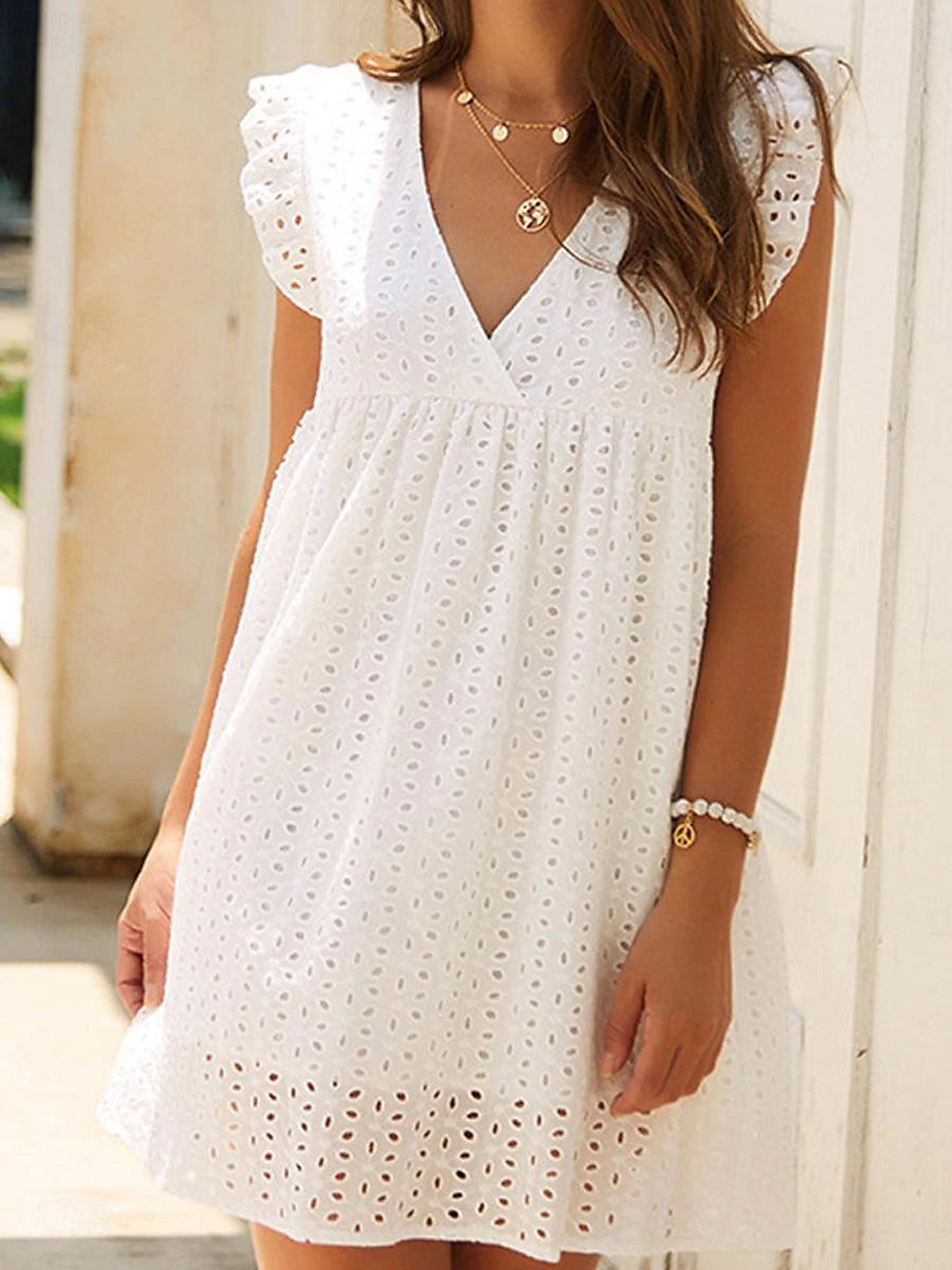 Women's White Dress Lace Dress Casual Dress Mini Dress Lace Patchwork Date Vacation Streetwear V Neck Sleeveless Black White Pink Color