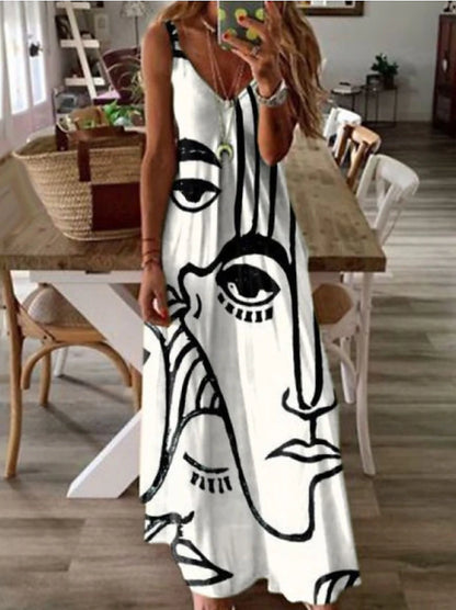Women's Casual Dress Shift Dress A Line Dress Abstract Print Spaghetti Strap Maxi long Dress Elegant Daily Sleeveless Summer Spring