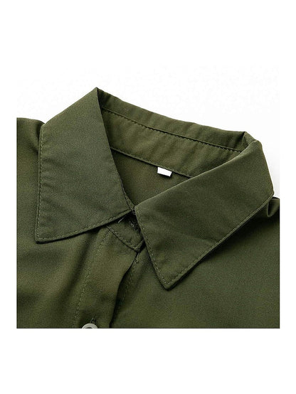 Women's Shirt Dress Maxi long Dress Black Army Green Navy Blue Long Sleeve Solid Color Button Spring Summer Shirt Collar Stylish Work Formal Loose 2023 S M L XL - LuckyFash™