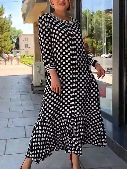 Women's Ruffle Print Crew Neck Maxi long Dress Elegant Daily Vacation Long Sleeve Summer Spring