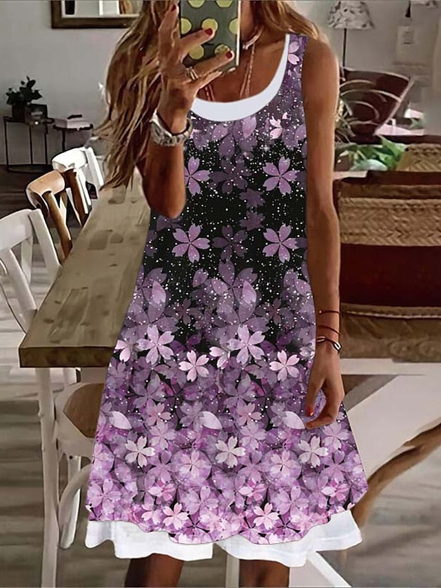 Women's Tank Dress Floral Print U Neck Mini Dress Daily Vacation Sleeveless Summer Spring