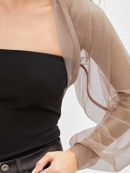 Mesh Bolero Sun Protection Long Puff Sleeve See Through Cover Up Shrug Tulle Bolero Bridal Organza Wedding Guest Fashion Women's Wrap  All-Match Spring & Summer - LuckyFash™
