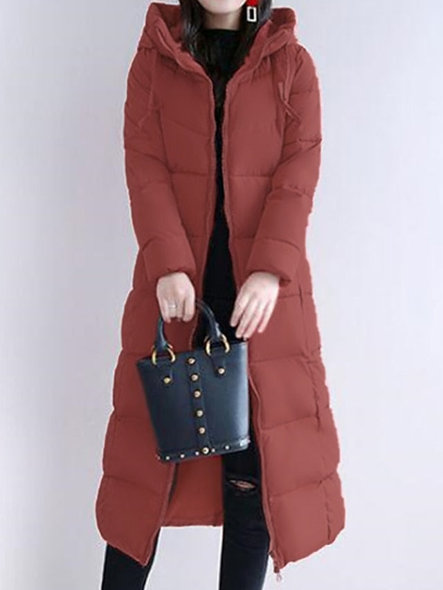 Women's Puffer Jacket Hoodie Jacket Street Daily Valentine's Day Winter Fall Long Coat Regular Fit Warm Breathable Casual Jacket Long Sleeve Solid Color Full Zip Black Dusty Rose Khaki / Going out - LuckyFash™