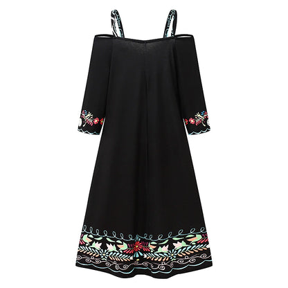 Women‘s Casual Dress Ethnic Dress Mini Dress Black 3/4 Length Sleeve Pure Color Print Summer Spring Fall V Neck Stylish 2023 S M L XL XXL 3XL