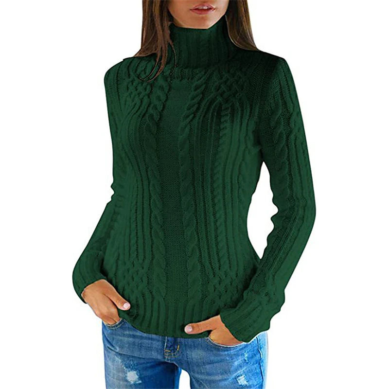 Women's Pullover Sweater Jumper Turtleneck Cable Knit Acrylic Knitted Fall Winter Cropped Outdoor Daily Holiday Stylish Casual Soft Long Sleeve Solid Color Black White Red S M L