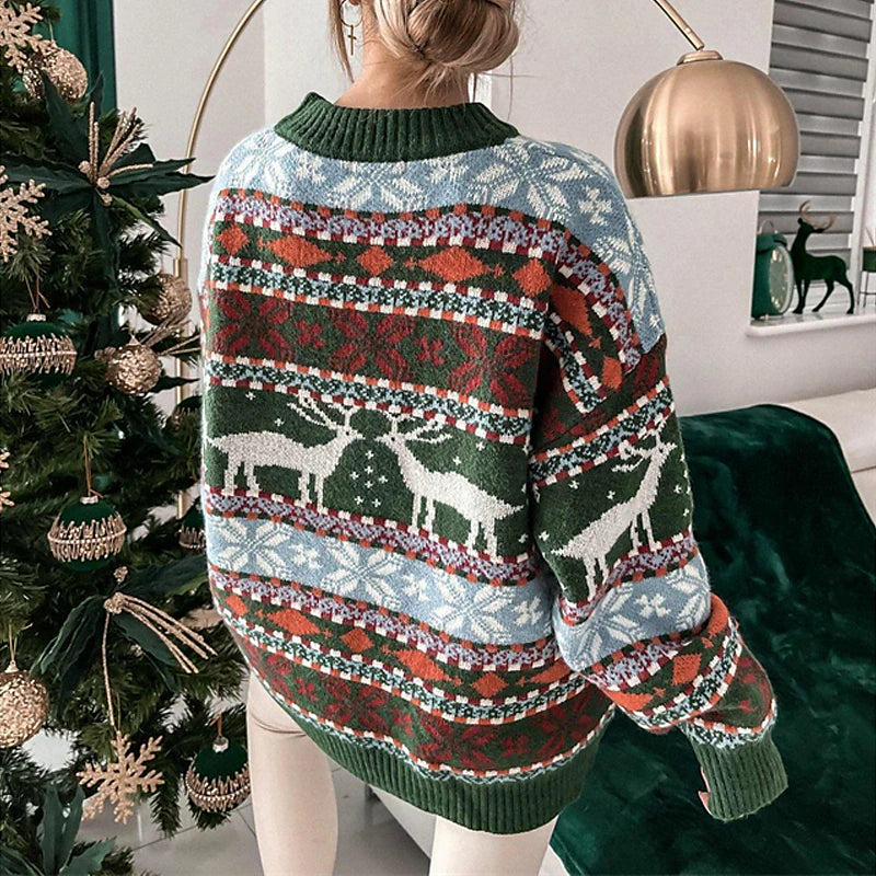 Women's Ugly Christmas Sweater Pullover Sweater Jumper Crochet Knit Knitted Animal Crew Neck Stylish Casual Outdoor Christmas Winter Fall Green Brown S M L / Long Sleeve / Weekend / Holiday