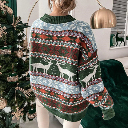 Women's Ugly Christmas Sweater Pullover Sweater Jumper Crochet Knit Knitted Animal Crew Neck Stylish Casual Outdoor Christmas Winter Fall Green Brown S M L / Long Sleeve / Weekend / Holiday