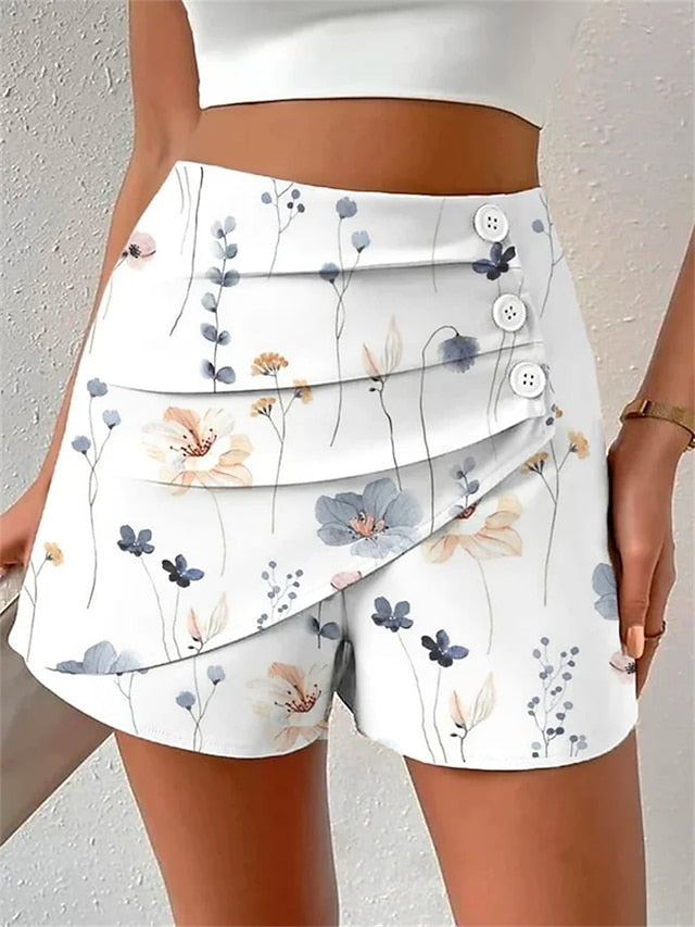 Women's Shorts White Casual Holiday Weekend Short Comfort Floral S M L XL XXL - LuckyFash™