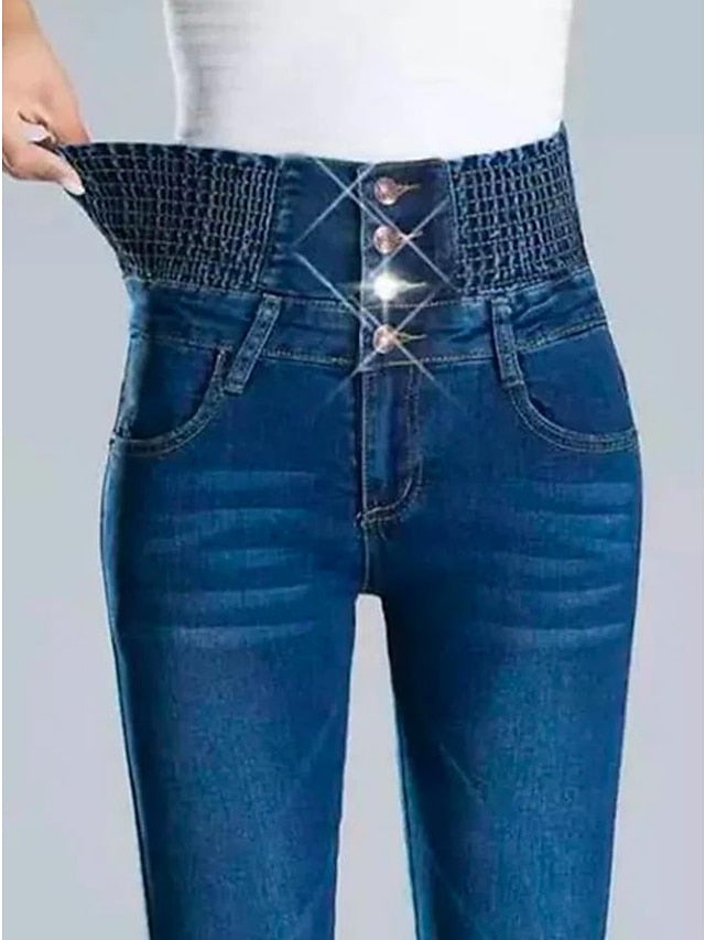 Women's Skinny Faux Denim Light Blue Black Dark Blue Fashion Casual Daily Pocket Full Length Tummy Control Plain S M L XL XXL - LuckyFash™