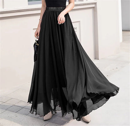 Women's Skirt Swing Work Skirts Long Skirt Maxi Skirts Chiffon Solid Colored Office / Career Daily Spring & Summer Chiffon Polyester Elegant Long Summer Black Light Green Pink Blue