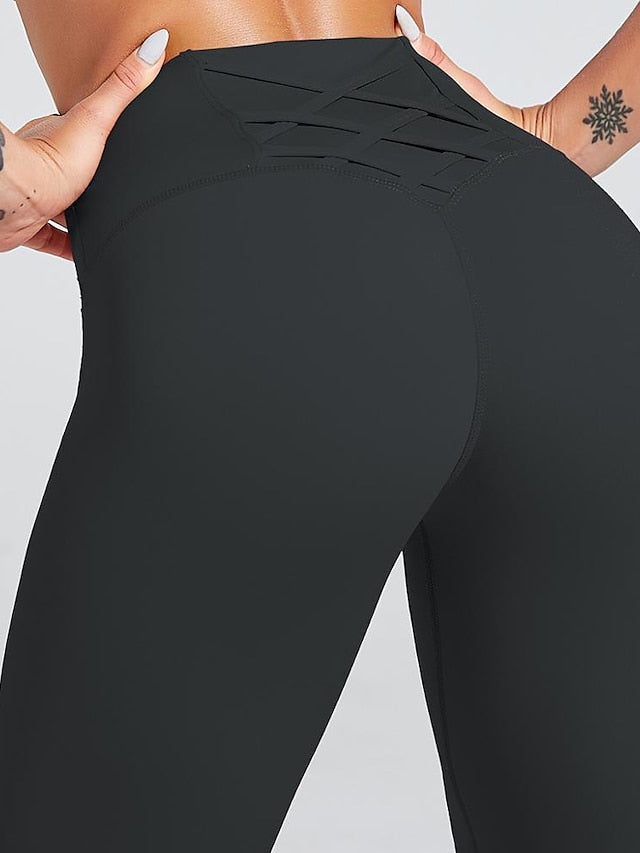 Women's Yoga Pants Criss Cross Tummy Control Butt Lift High Waist Yoga Fitness Gym Workout Leggings Bottoms Black Grey Pale Pink Sports Activewear High Elasticity Skinny / Athletic / Athleisure - LuckyFash™